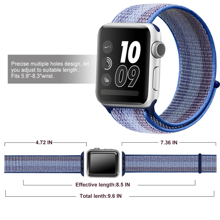 For Apple Watch Ultra 49mm / Series 8&7 45mm / SE 2&6&SE&5&4 44mm / 3&2&1 42mm Nylon Loop Watch Band(Striped Blue) by buy2fix