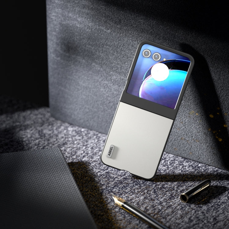 For Motorola Razr 50 ABEEL Genuine Leather Elegant Phone Case(White) by buy2fix