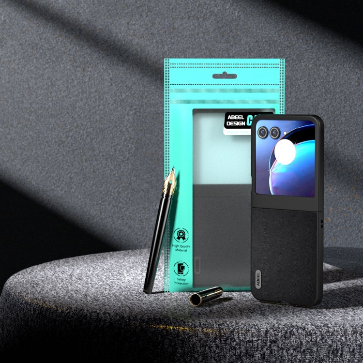 For Motorola Razr 50 ABEEL Genuine Leather Elegant Phone Case(Black) by buy2fix