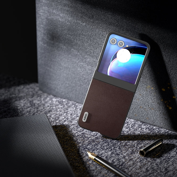 For Motorola Razr 50 ABEEL Genuine Leather Elegant Phone Case(Coffee) by buy2fix