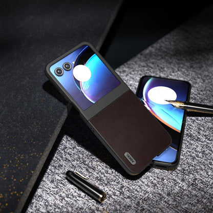 For Motorola Razr 50 ABEEL Genuine Leather Elegant Phone Case(Coffee) by buy2fix