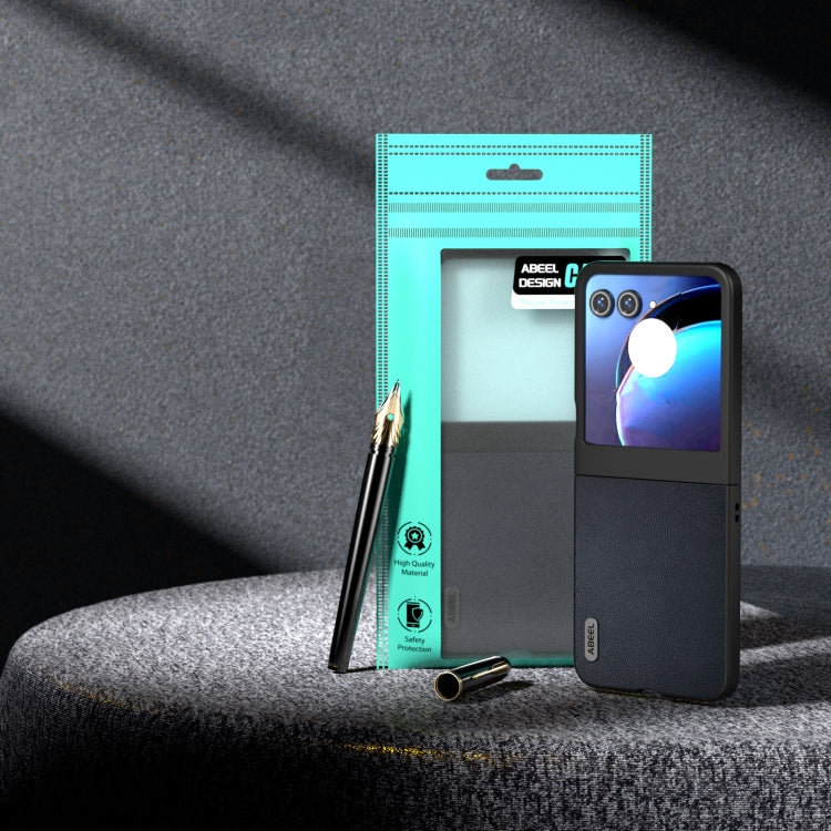 For Motorola Razr 50 ABEEL Genuine Leather Elegant Phone Case(Blue) by buy2fix