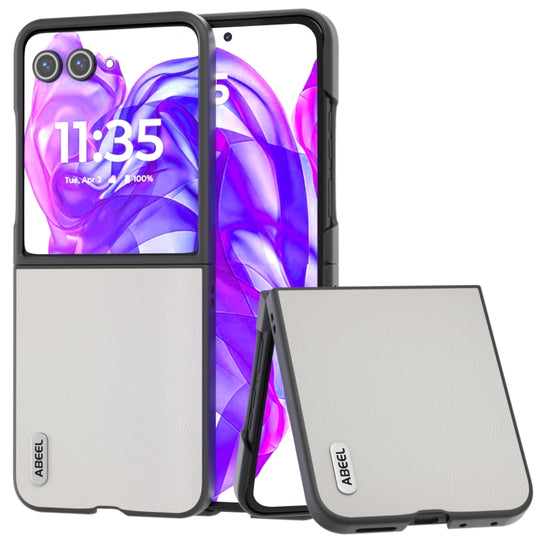 For Motorola Razr 50 Ultra ABEEL Genuine Leather Elegant Phone Case(White)