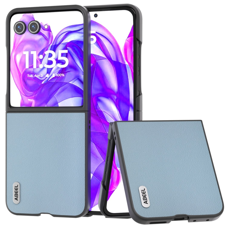 For Motorola Razr 50 Ultra ABEEL Genuine Leather Elegant Phone Case(Sky Blue) by buy2fix