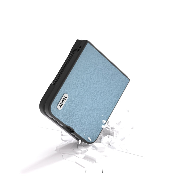For Motorola Razr 50 Ultra ABEEL Genuine Leather Elegant Phone Case(Sky Blue) by buy2fix