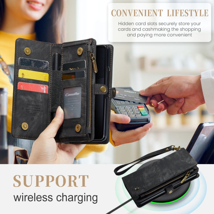 For Samsung Galaxy Z Fold6 5G CaseMe 008 Multifunctional Zipper Wallet Leather Phone Case with Lanyard(Black) by CaseMe