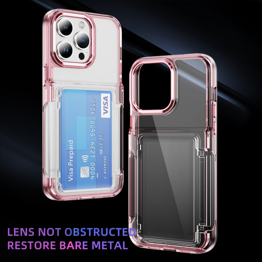 For iPhone 16 Pro Max Card Holder Acrylic Hybrid TPU Phone Case(Transparent Pink) by buy2fix