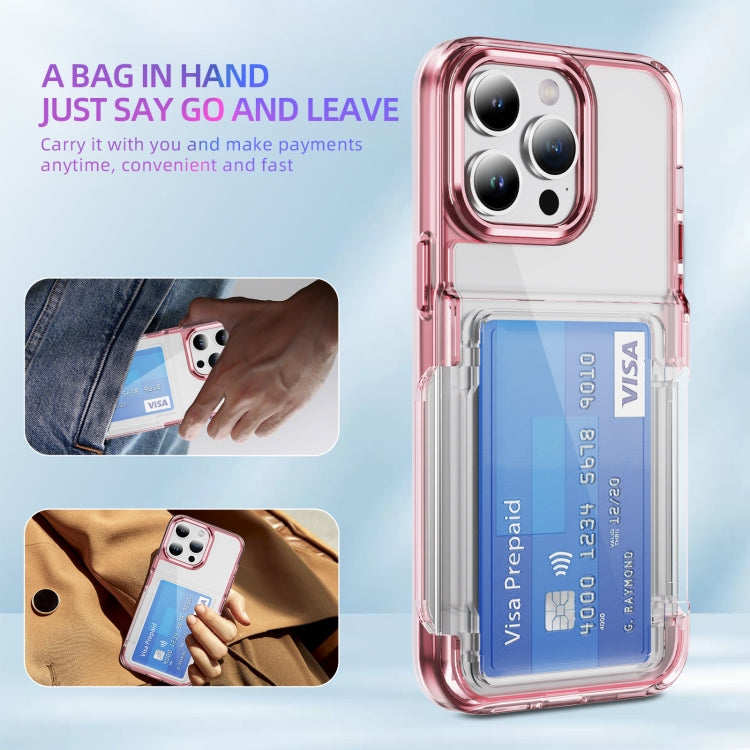 For iPhone 16 Pro Max Card Holder Acrylic Hybrid TPU Phone Case(Transparent Pink) by buy2fix