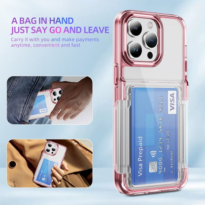 For iPhone 16 Pro Max Card Holder Acrylic Hybrid TPU Phone Case(Transparent Pink) by buy2fix