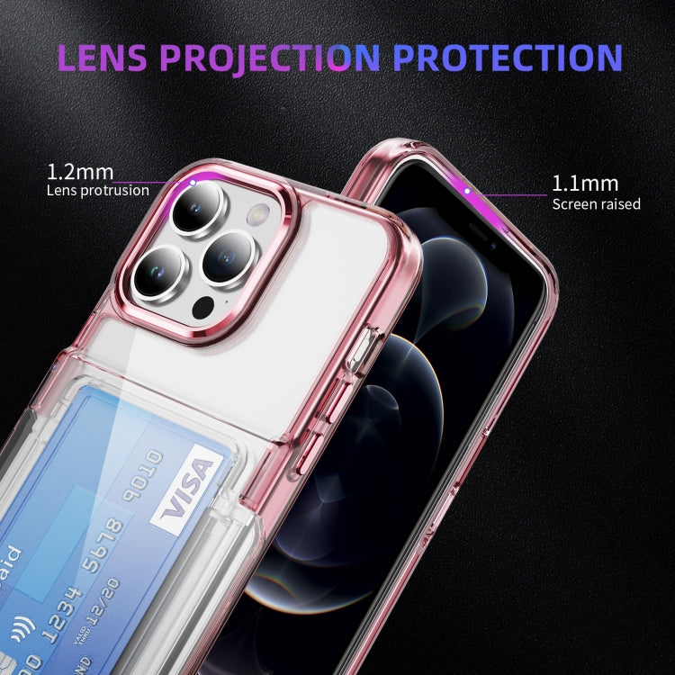 For iPhone 16 Pro Max Card Holder Acrylic Hybrid TPU Phone Case(Transparent Pink) by buy2fix