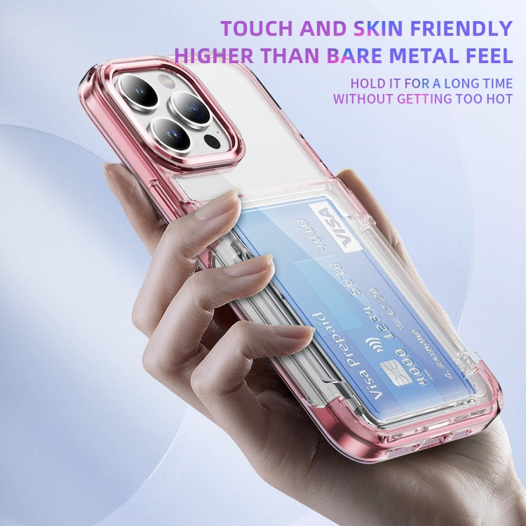For iPhone 16 Pro Max Card Holder Acrylic Hybrid TPU Phone Case(Transparent Pink) by buy2fix