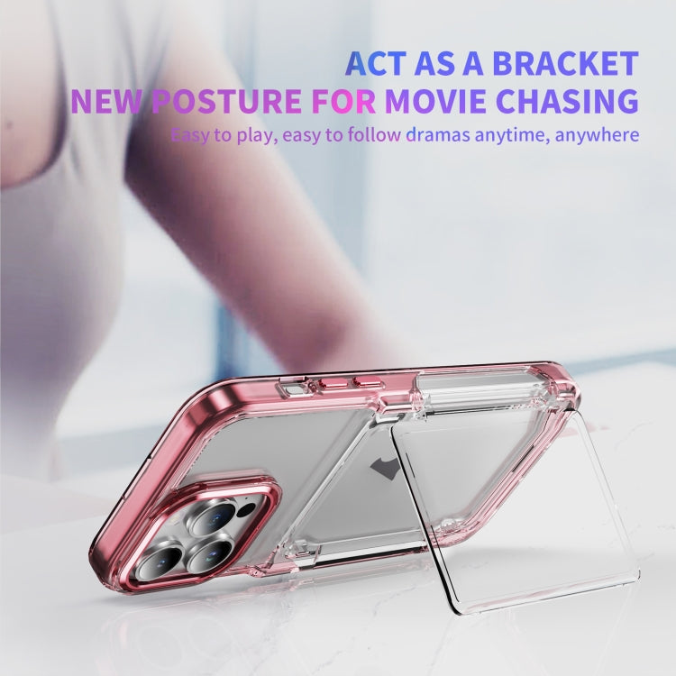 For iPhone 16 Pro Max Card Holder Acrylic Hybrid TPU Phone Case(Transparent Pink) by buy2fix