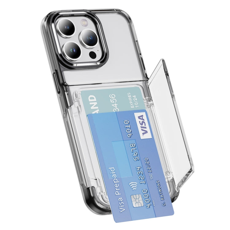 For iPhone 16 Pro Max Card Holder Acrylic Hybrid TPU Phone Case(Transparent Black) by buy2fix