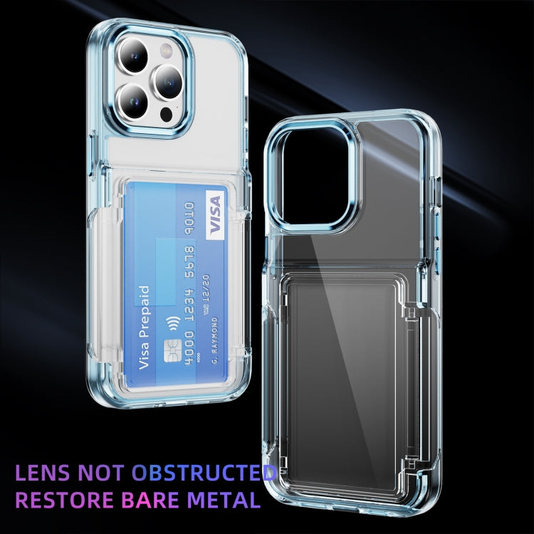 For iPhone 16 Pro Max Card Holder Acrylic Hybrid TPU Phone Case(Transparent Blue) by buy2fix