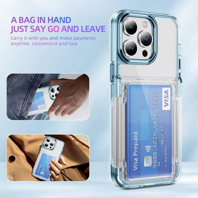 For iPhone 16 Pro Max Card Holder Acrylic Hybrid TPU Phone Case(Transparent Blue) by buy2fix