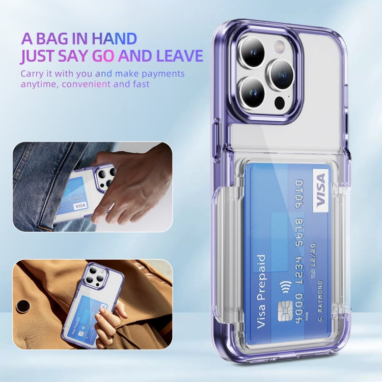 For iPhone 16 Pro Max Card Holder Acrylic Hybrid TPU Phone Case(Transparent Purple) by buy2fix