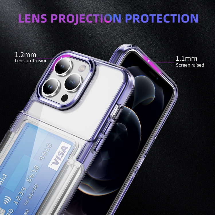 For iPhone 16 Pro Max Card Holder Acrylic Hybrid TPU Phone Case(Transparent Purple) by buy2fix