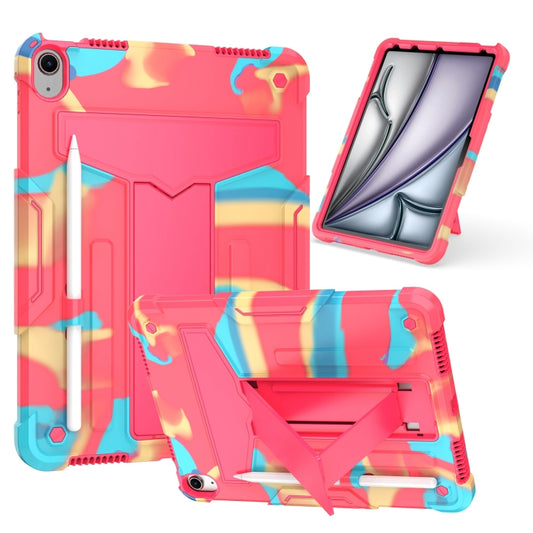 For iPad Air 11 2025 /  2024 T Holder Robot Silicone Hybrid PC Tablet Case(Camouflage Rose Red) - iPad Air 11 2025 / 2024 Cases by buy2fix | Online Shopping UK | buy2fix