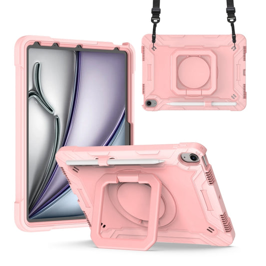 For iPad Air 11 2025 / 2024 Handle Grip Holder Silicone Hybrid PC Tablet Case with Strap(Rose Gold) - iPad Air 11 2025 / 2024 Cases by buy2fix | Online Shopping UK | buy2fix