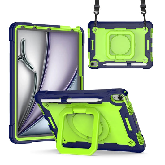 For iPad Air 11 2025 / 2024 Handle Grip Holder Silicone Hybrid PC Tablet Case with Strap(Navy Yellow Green) - iPad Air 11 2025 / 2024 Cases by buy2fix | Online Shopping UK | buy2fix
