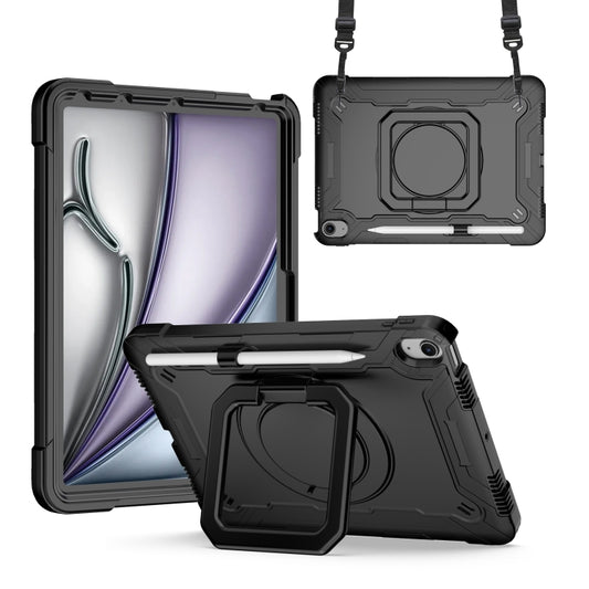 For iPad Air 11 2025 / 2024 Handle Grip Holder Silicone Hybrid PC Tablet Case with Strap(Black) - iPad Air 11 2025 / 2024 Cases by buy2fix | Online Shopping UK | buy2fix
