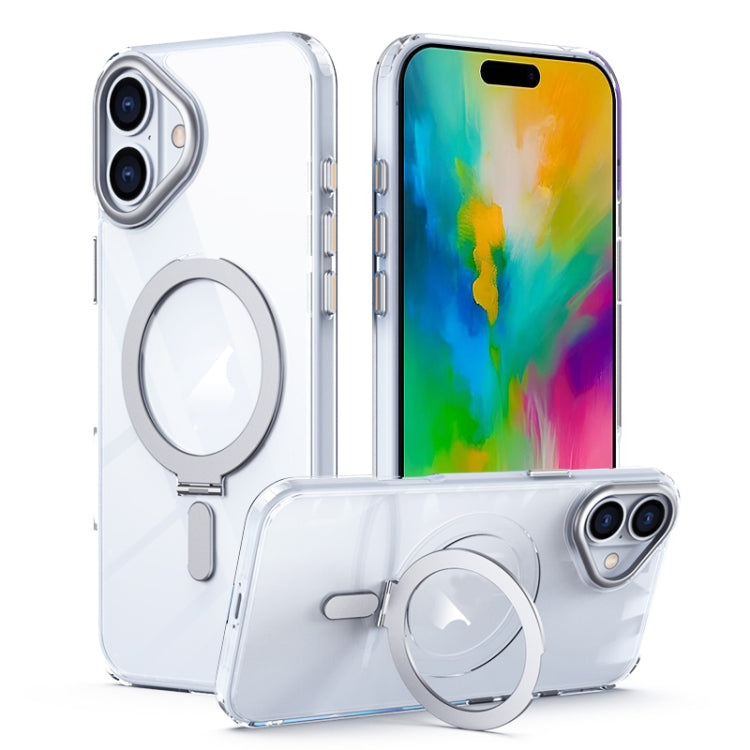 For iPhone 16 MagSafe Airbag Shockproof Frosted Phone Case with Fold Holder(Silver) by buy2fix