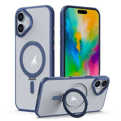 For iPhone 16 Plus MagSafe Airbag Shockproof Frosted Phone Case with Fold Holder(Blue) - iPhone 16 Plus Cases by buy2fix | Online Shopping UK | buy2fix