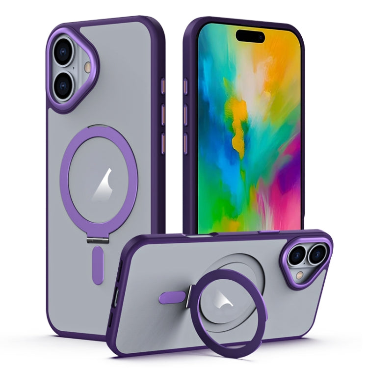 For iPhone 16 Plus MagSafe Airbag Shockproof Frosted Phone Case with Fold Holder(Purple) - iPhone 16 Plus Cases by buy2fix | Online Shopping UK | buy2fix