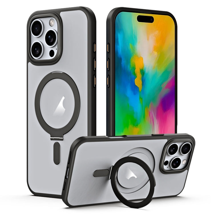 For iPhone 16 Pro MagSafe Airbag Shockproof Frosted Phone Case with Fold Holder(Black) - iPhone 16 Pro Cases by buy2fix | Online Shopping UK | buy2fix