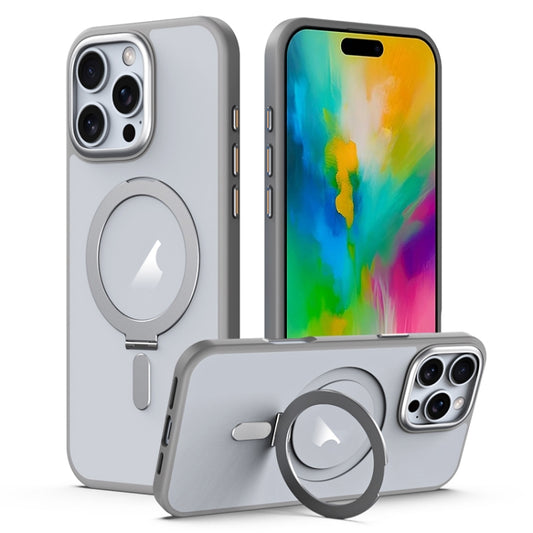 For iPhone 16 Pro MagSafe Airbag Shockproof Frosted Phone Case with Fold Holder(Grey) - iPhone 16 Pro Cases by buy2fix | Online Shopping UK | buy2fix