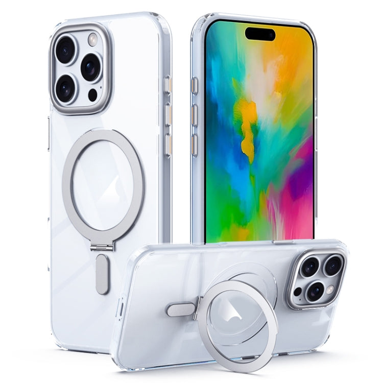 For iPhone 16 Pro MagSafe Airbag Shockproof Frosted Phone Case with Fold Holder(Silver) - iPhone 16 Pro Cases by buy2fix | Online Shopping UK | buy2fix