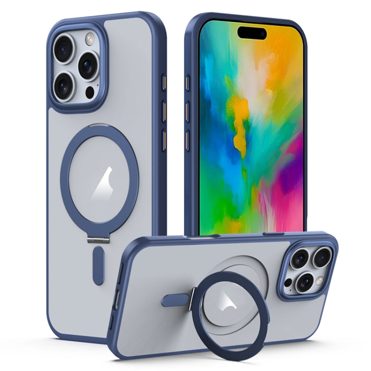 For iPhone 16 Pro Max MagSafe Airbag Shockproof Frosted Phone Case with Fold Holder(Blue) - iPhone 16 Pro Max Cases by buy2fix | Online Shopping UK | buy2fix