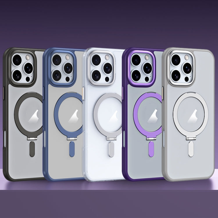 For iPhone 16 Pro MagSafe Airbag Shockproof Frosted Phone Case with Fold Holder(Purple) - iPhone 16 Pro Cases by buy2fix | Online Shopping UK | buy2fix