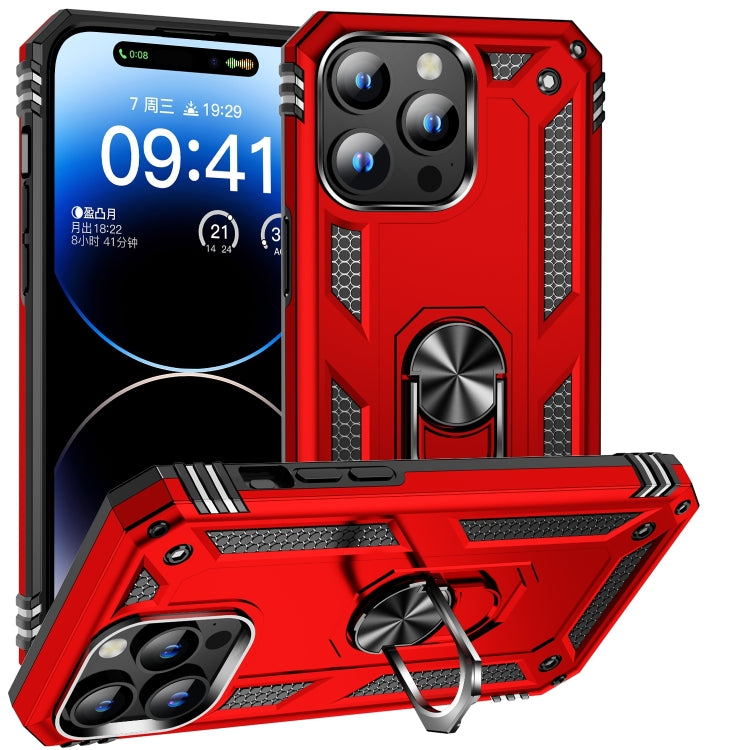 For iPhone 16 Pro Shockproof TPU Hybrid PC Phone Case with Holder(Red) by buy2fix