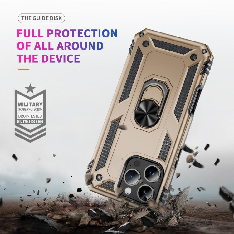 For iPhone 16 Pro Shockproof TPU Hybrid PC Phone Case with Holder(Gold) by buy2fix