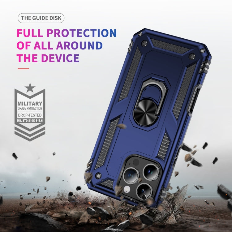 For iPhone 16 Pro Shockproof TPU Hybrid PC Phone Case with Holder(Blue) by buy2fix