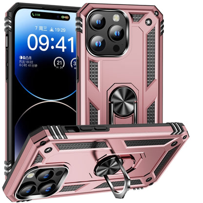 For iPhone 16 Pro Shockproof TPU Hybrid PC Phone Case with Holder(Rose Gold) by buy2fix