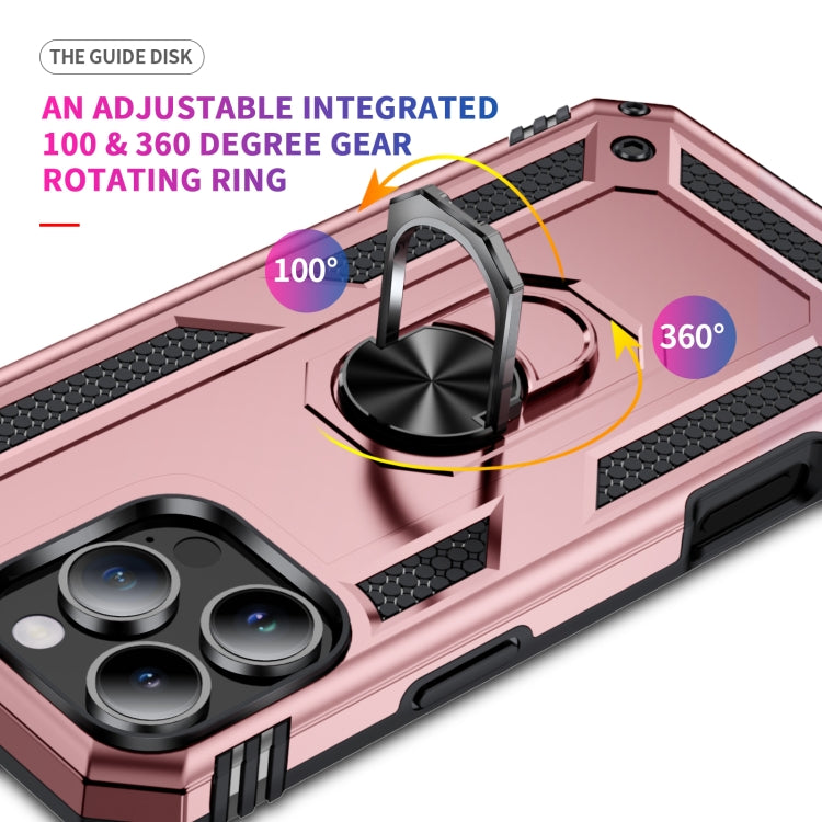 For iPhone 16 Pro Shockproof TPU Hybrid PC Phone Case with Holder(Rose Gold) by buy2fix