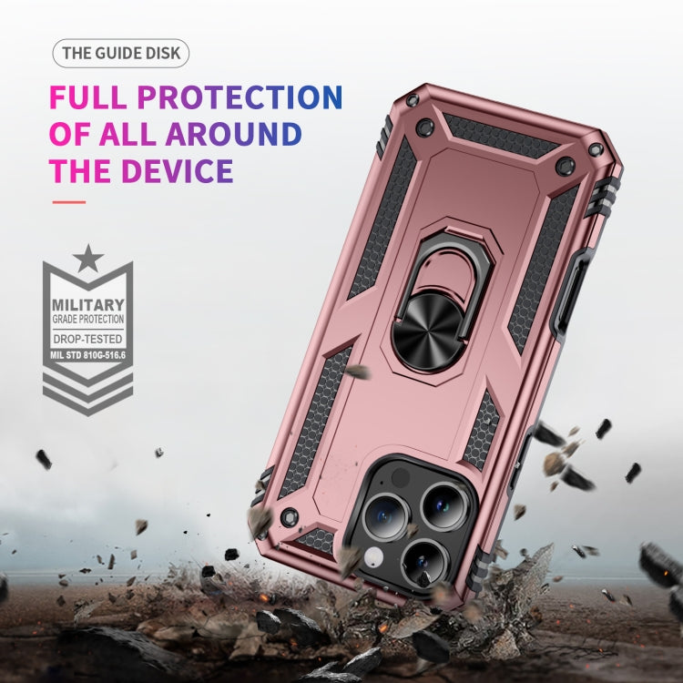 For iPhone 16 Pro Shockproof TPU Hybrid PC Phone Case with Holder(Rose Gold) by buy2fix