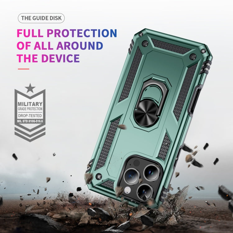 For iPhone 16 Pro Shockproof TPU Hybrid PC Phone Case with Holder(Dark Green) by buy2fix