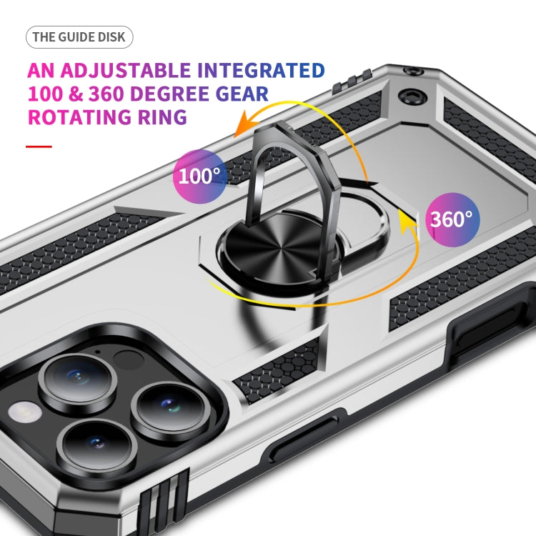 For iPhone 16 Pro Shockproof TPU Hybrid PC Phone Case with Holder(Silver) by buy2fix