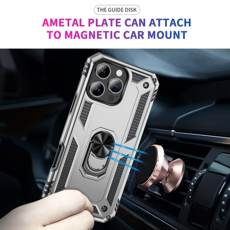 For iPhone 16 Pro Shockproof TPU Hybrid PC Phone Case with Holder(Silver) by buy2fix