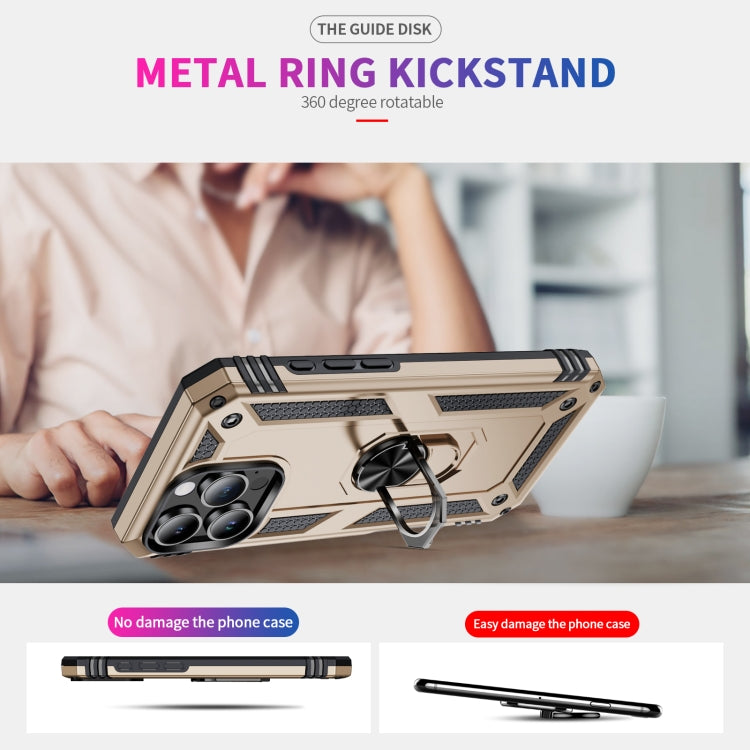 For iPhone 16 Pro Max Shockproof TPU Hybrid PC Phone Case with Holder(Gold) by buy2fix