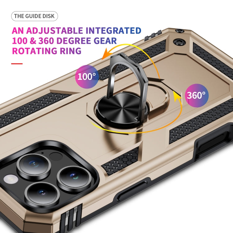 For iPhone 16 Pro Max Shockproof TPU Hybrid PC Phone Case with Holder(Gold) by buy2fix