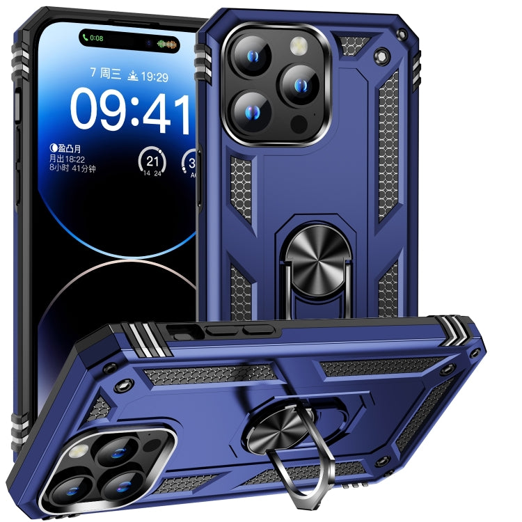 For iPhone 16 Pro Max Shockproof TPU Hybrid PC Phone Case with Holder(Blue) by buy2fix