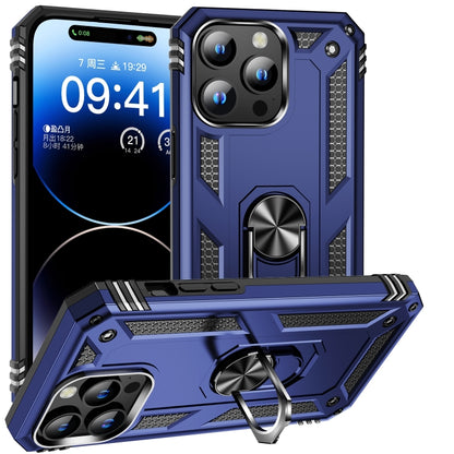 For iPhone 16 Pro Max Shockproof TPU Hybrid PC Phone Case with Holder(Blue) by buy2fix