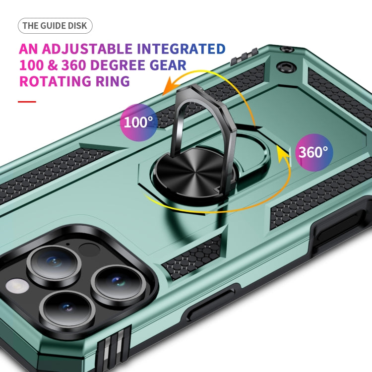 For iPhone 16 Pro Max Shockproof TPU Hybrid PC Phone Case with Holder(Dark Green) by buy2fix