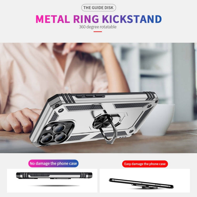 For iPhone 16 Pro Max Shockproof TPU Hybrid PC Phone Case with Holder(Silver) by buy2fix