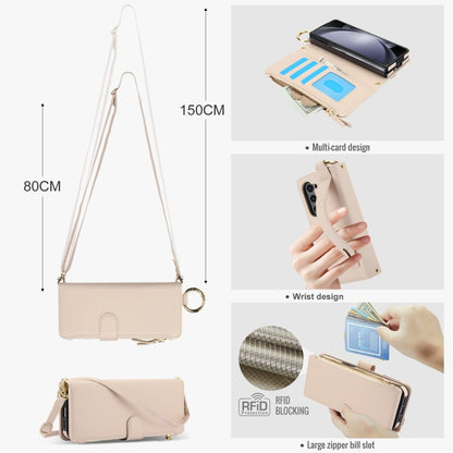 For Samsung Galaxy Z Fold6 Crossbody Ring Multifunctional Wallet Fold Leather Phone Case(White) - Galaxy Z Fold6 5G Cases by buy2fix | Online Shopping UK | buy2fix