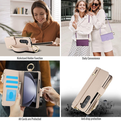 For Samsung Galaxy Z Fold6 Crossbody Ring Multifunctional Wallet Fold Leather Phone Case(White) - Galaxy Z Fold6 5G Cases by buy2fix | Online Shopping UK | buy2fix